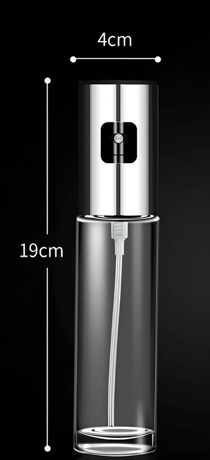 Clear glass kitchen oil dispenser, 100ml capacity, with stainless steel automatic nozzle and funnel, straight modern design