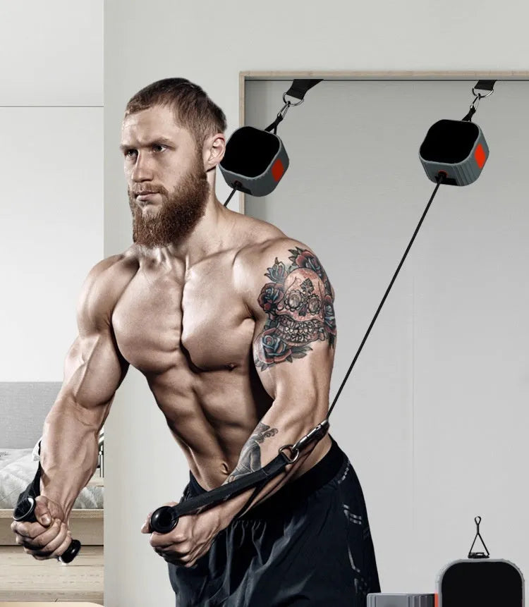 Adjustable multifunctional chest expander fitness equipment with iron and ABS construction in orange-grey or blue-grey colours