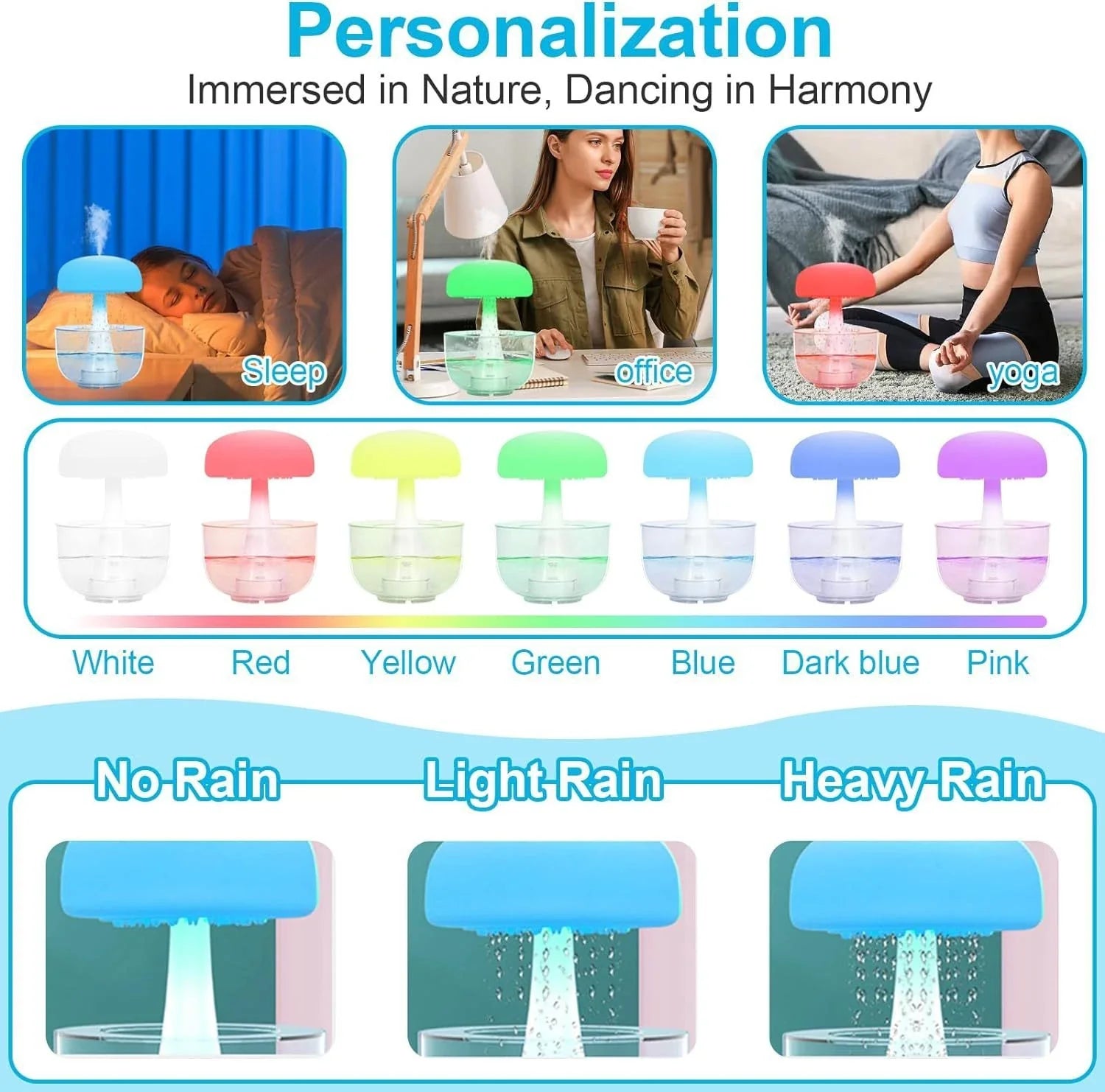 Humidifier with cloud-like mist, ambient lighting, and essential oil aroma for home decor