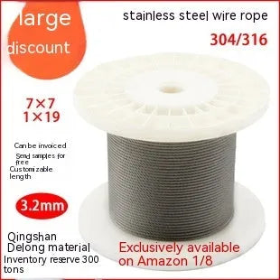 304 stainless steel anti-theft wire rope with double-twist structure and core diameters from 0.8mm to 12mm for security applications