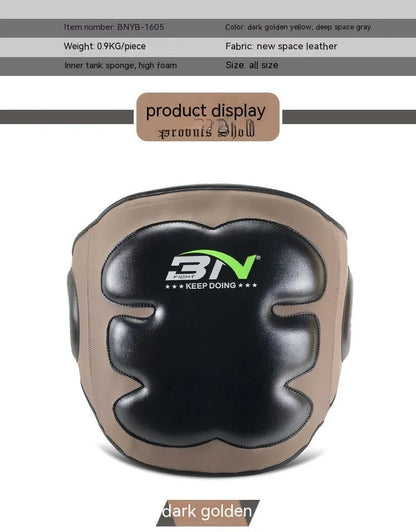 Dark grey Sanda boxing chest protection target with adjustable waist strap for martial arts training.