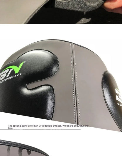 Dark grey Sanda boxing chest protection target with adjustable waist strap for martial arts training.