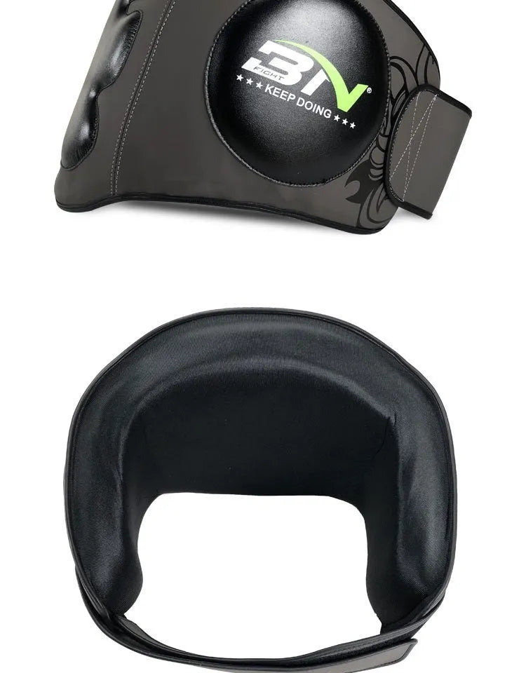 Dark grey Sanda boxing chest protection target with adjustable waist strap for martial arts training.