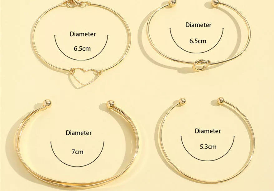 Vintage gold crystal heart letter love bangle bracelet set for women featuring four unique styles