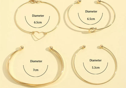 Vintage gold crystal heart letter love bangle bracelet set for women featuring four unique styles
