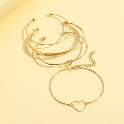 Vintage gold crystal heart letter love bangle bracelet set for women featuring four unique styles