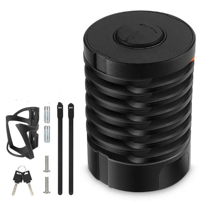 Portable bicycle folding lock in black and black orange colours showing folding mechanism