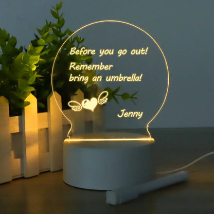 LED light note board with 15cm heart-shaped luminous writing surface and USB power
