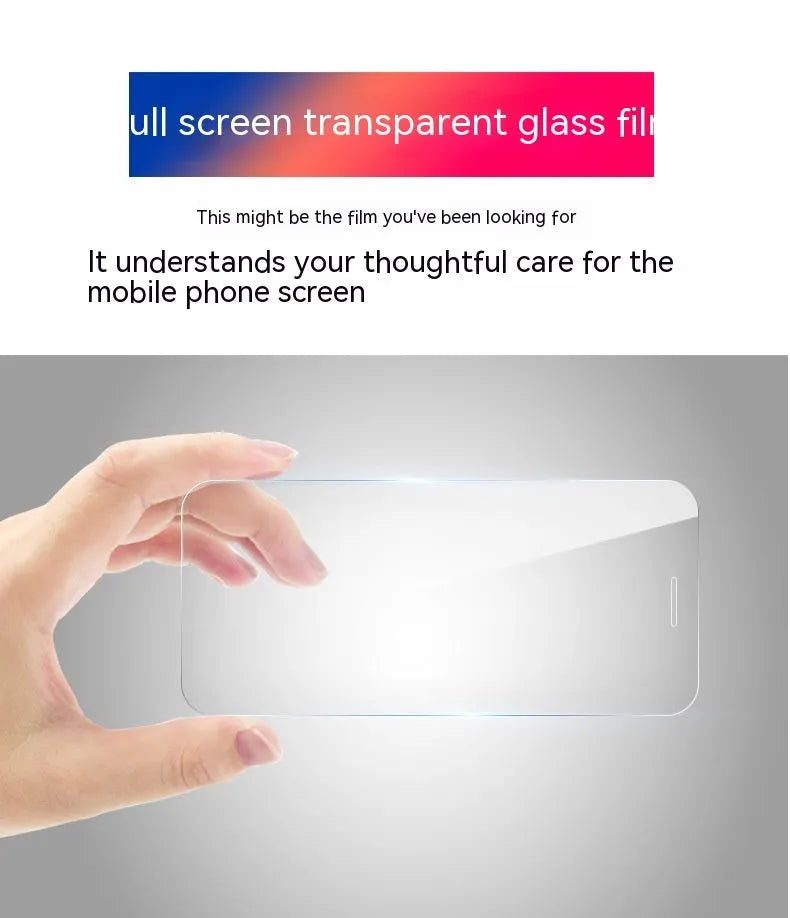 Tempered glass screen protector for Samsung smartphones showing HD clarity and fullscreen coverage