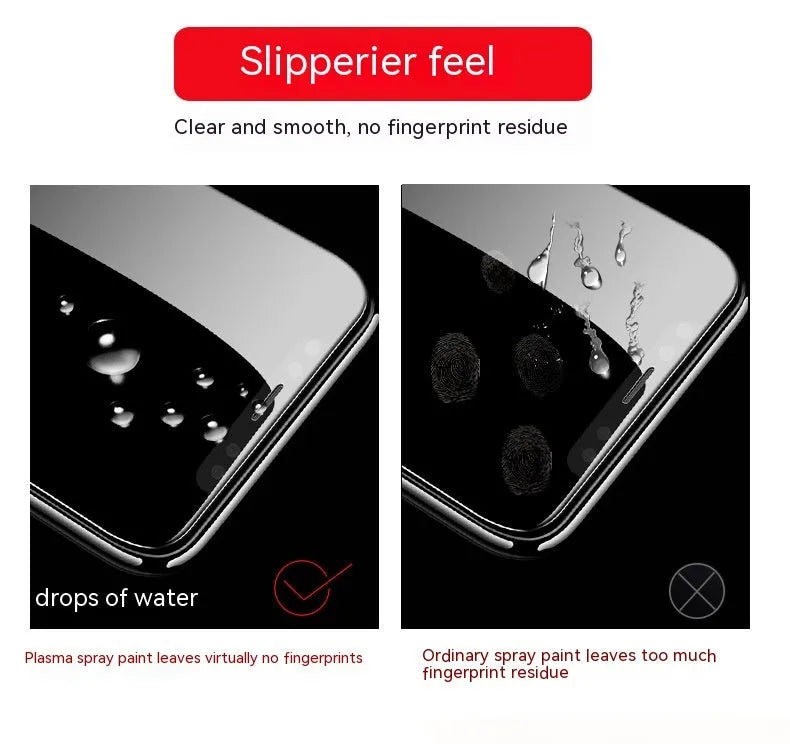Tempered glass screen protector for Samsung smartphones showing HD clarity and fullscreen coverage