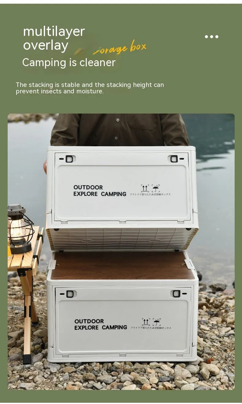 Large green and white foldable plastic storage box with wooden lid option.
