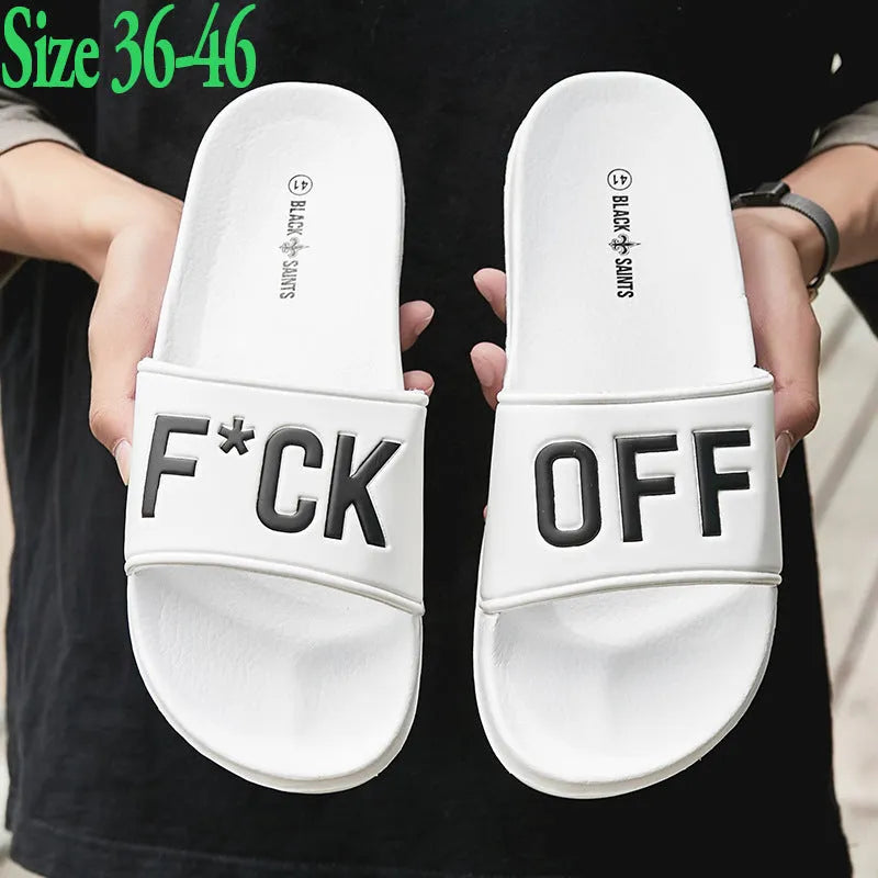 Men's open-toe slippers with rubber soles in black or white, sizes 36 to 46