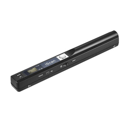 Handheld plastic barcode scanner in five colour options: black, blue, green, red, and silver.