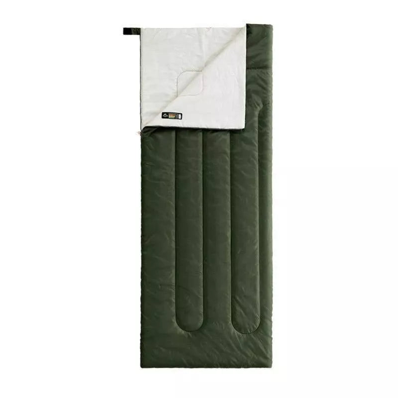 Lightweight camping sleeping bag in navy blue and army green with hollow cotton filling