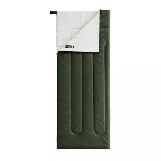Lightweight camping sleeping bag in navy blue and army green with hollow cotton filling