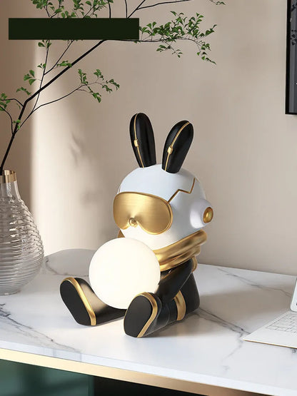 Resin rabbit LED night light for bedside table, Nordic style with USB plug-in and matte finish