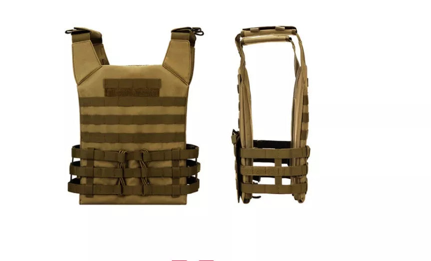 Men's adjustable molle tactical vest in khaki and army green, made from durable oxford material.