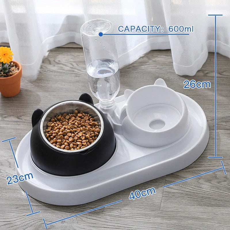 Stainless steel pet bowl with 15° tilt for cervical spine health, available in multiple colors