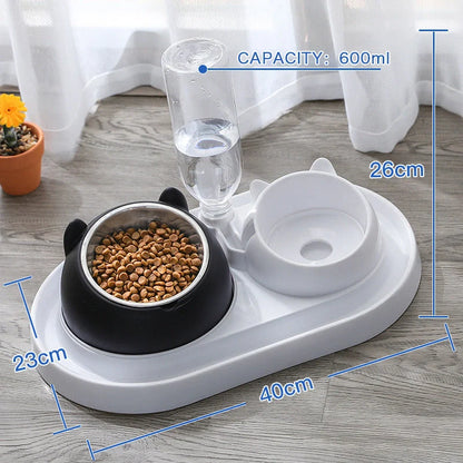 Stainless steel pet bowl with 15° tilt for cervical spine health, available in multiple colors