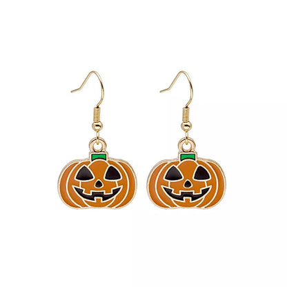 Halloween pumpkin oil drip alloy earrings with geometric design