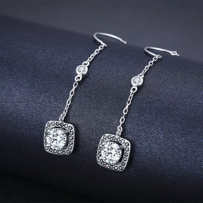Long copper-plated zircon earrings with black lines and sparkling stones