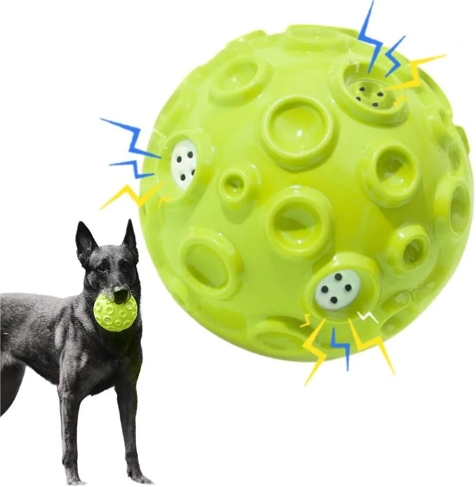 Colourful dog toy ball with meteorite-shaped bumps for aggressive chewers and anxiety relief