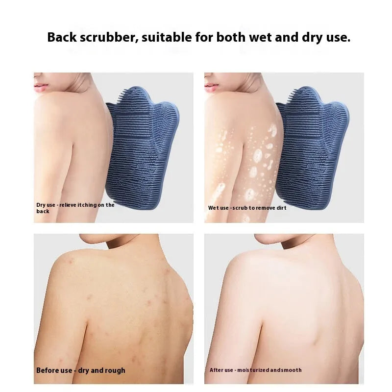 Blue silicone bath massage mat for back exfoliation measuring 31 by 32 centimetres