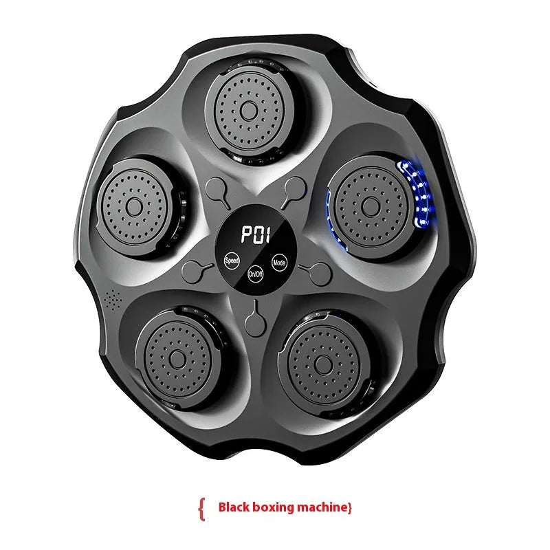 Black hanging boxing wall target with Bluetooth connectivity and included gloves for home fitness training