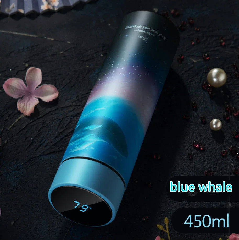 Sleek stainless steel vacuum flask with LED temperature display, available in various stylish colors and capacities to suit active lifestyles.