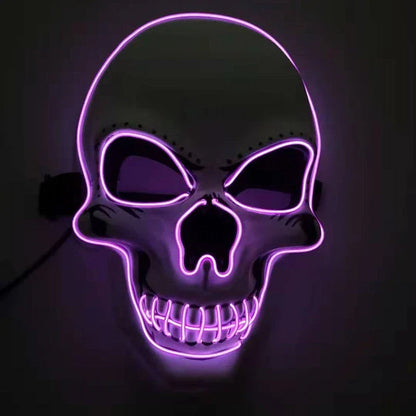 A bone-chilling LED-illuminated skull Halloween mask with adjustable lighting modes for spooky holiday fun