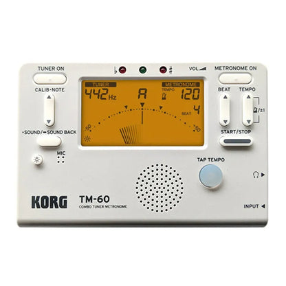 Universal tuning metronome with plastic shell showing tempo controls and display
