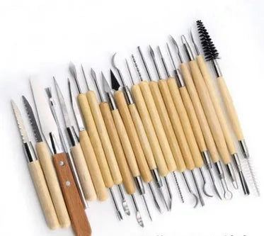27-piece pottery clay tool set with rolling tool in OPP bag for sculpting and DIY crafts