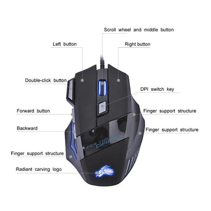 Precision Gaming Mouse with 7-Color LED Backlighting and 5500 DPI Optical Sensor for Immersive PC and Laptop Gaming