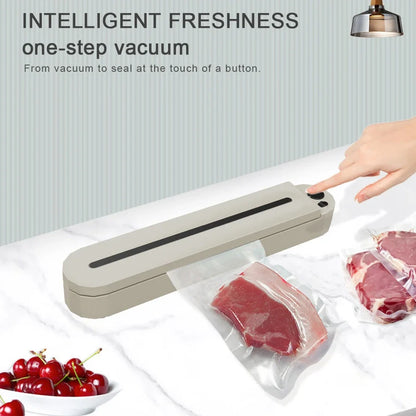 Black household vacuum sealing machine with 90W power, vacuum bags, and external tubes for food preservation