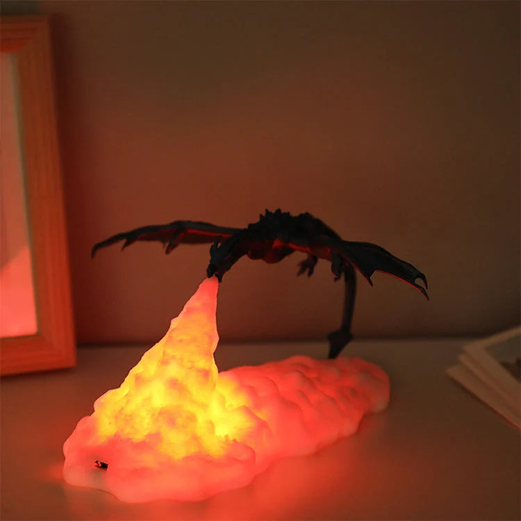 3D printed fire-breathing dragon lamp with warm red LED light