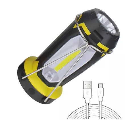 Multi-function LED tool light with COB flashlight and USB charging in red and yellow