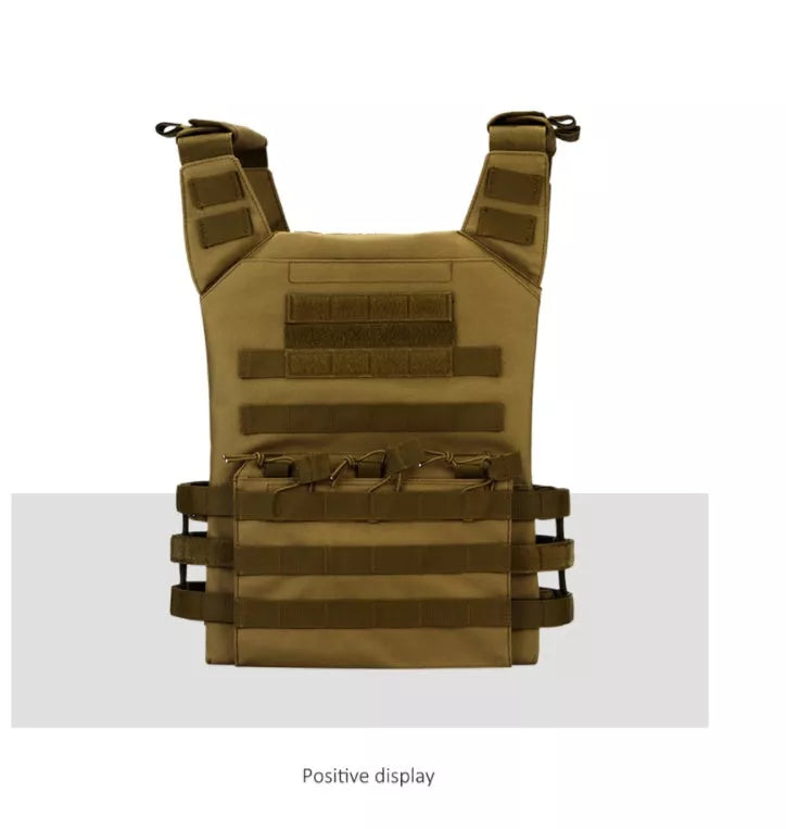 Men's adjustable molle tactical vest in khaki and army green, made from durable oxford material.