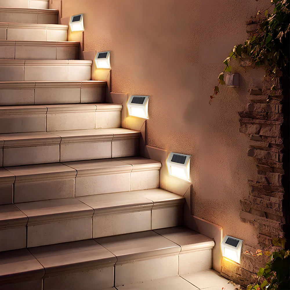 Solar stair lamp with 6 LED chips for garden and pathway lighting