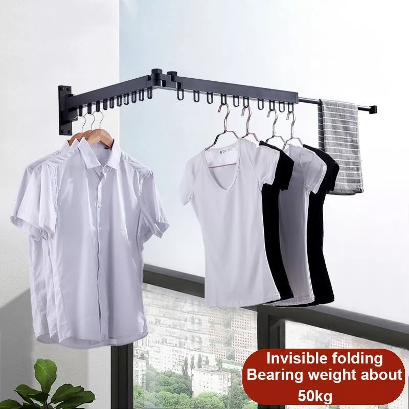 Balcony folding telescopic clothes rack in black, gold, or silver, adjustable and space-saving