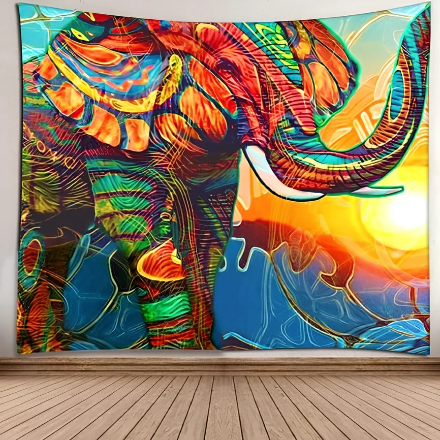 Sunshine Elephant Tapestry with machine-woven cartoon pattern measuring 150x100cm to 230x150cm