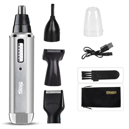 Blue cordless electric shaver and multi-groomer with trimming attachments on a white background.