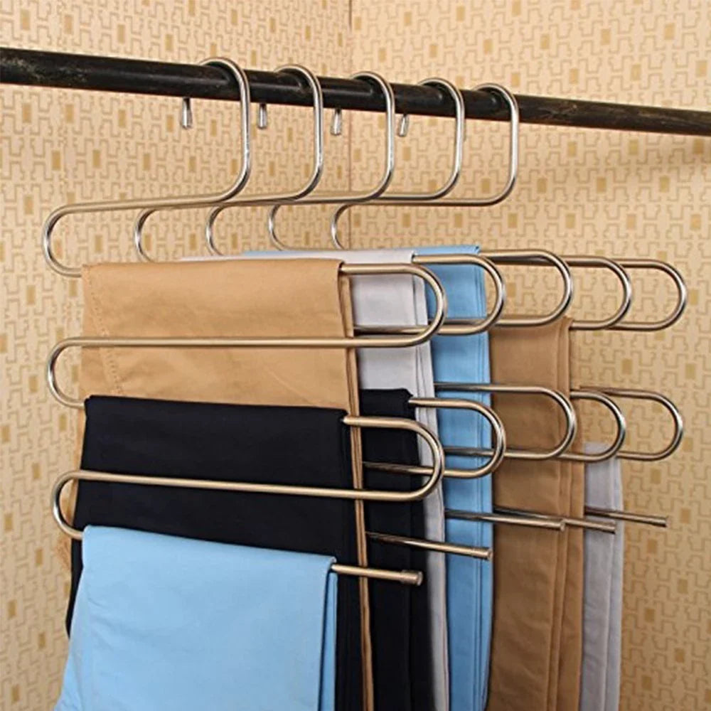 Sturdy 5-Tier Pants Rack in Stainless Steel for Closet Organization and Space-Saving Storage