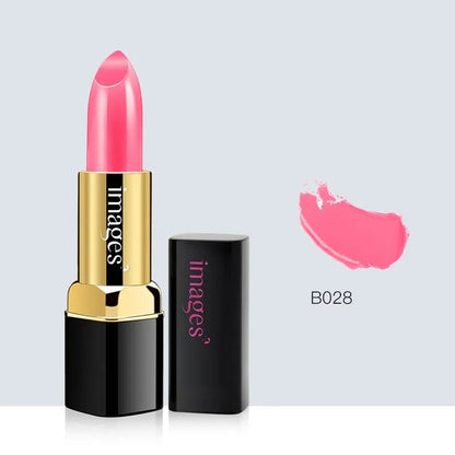 Moisturising lip gloss stick in a compact case, shown in shades like coral red and barbie pink.