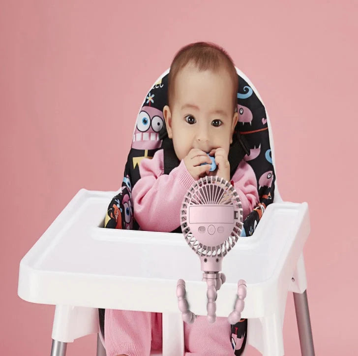 Mini Electric Fan Octopus Foldable USB Charging Handheld Fan in pink, white, and blue