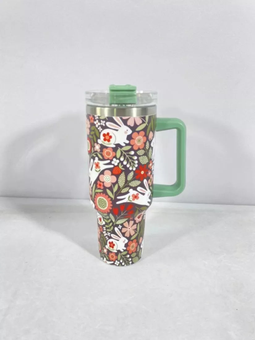 Christmas pattern stainless steel vacuum tumbler with handle and straw