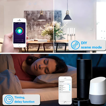 WiFi smart LED bulb with aluminium housing measuring 50mm diameter by 58mm height