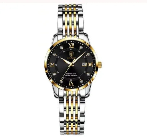Men's Seiko quartz watch with 43mm round dial, stainless steel strap, 50m water resistance, luminous calendar, sapphire crystal glass