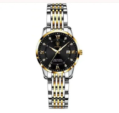 Men's Seiko quartz watch with 43mm round dial, stainless steel strap, 50m water resistance, luminous calendar, sapphire crystal glass