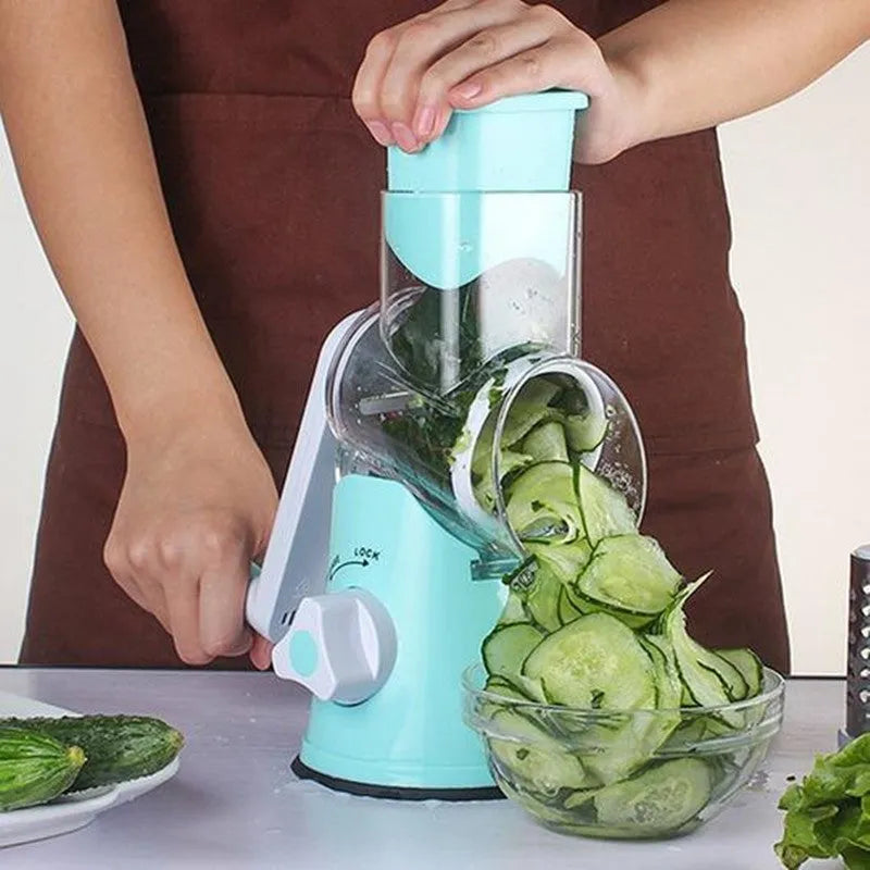 Spiralizer 3-Blade Vegetable Slicer with transparent barrel, 26cm x 12.7cm x 24cm, blue green or red