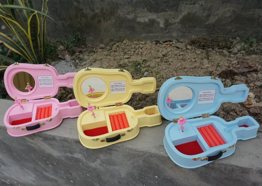 Rotating ballet music box in modern art design, wooden construction, available in multiple colors